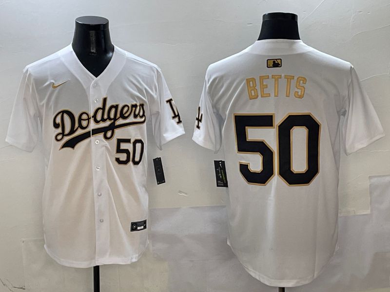 Men Los Angeles Dodgers 50 Betts White Black Game Nike 2025 MLB Jersey style 1